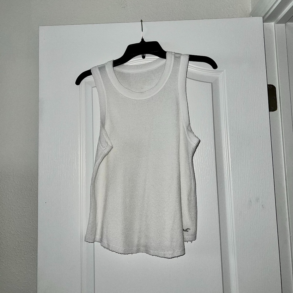 Hollister White High Neck Waffle Tank Top